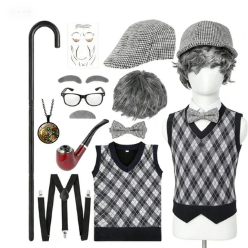 할로윈 축제 할아버지 의상 액세서리 세트 100일 학교 - Men'S Accessories In The 1920S 리뷰 및 가격